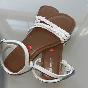 Steve Madden Girls White Braided Strap Ankle Sandals